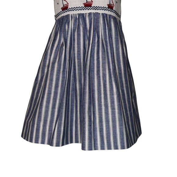 Vintage Vive La Fete Sailor Dress Toddler Girls 4T Smocked Sailboat Sleeveless - Picture 3 of 10